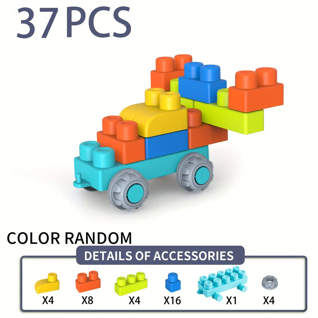 Nowe Duże Miękkie Klocki Gumowe – Edukacyjne Klocki DIY dla Dzieci, Bezpieczne i Gryzące