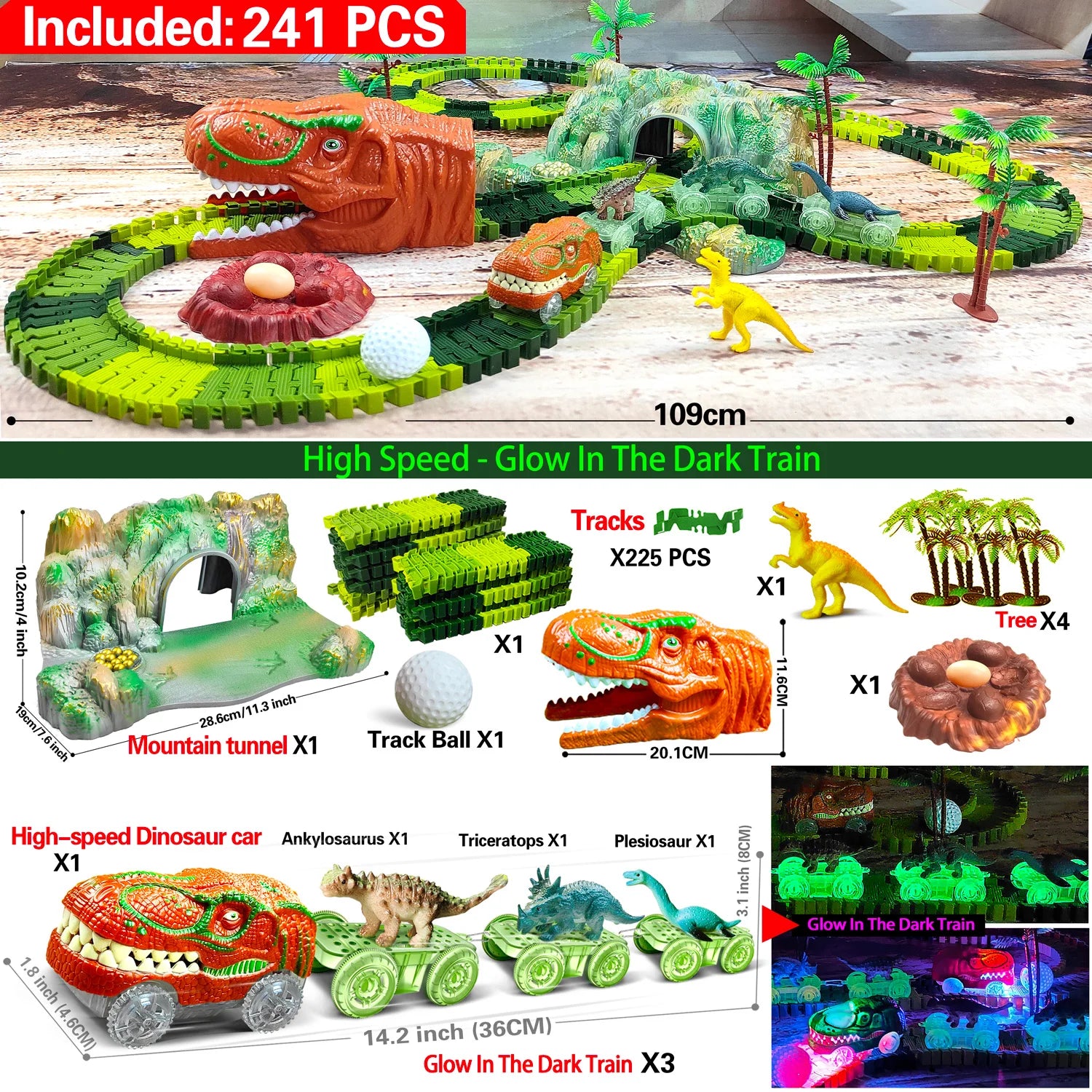 Tor Wyścigowy Dinozaury – Elastyczny Tor, Samochodziki i Figurki Dinozaurów, Zestaw Edukacyjny