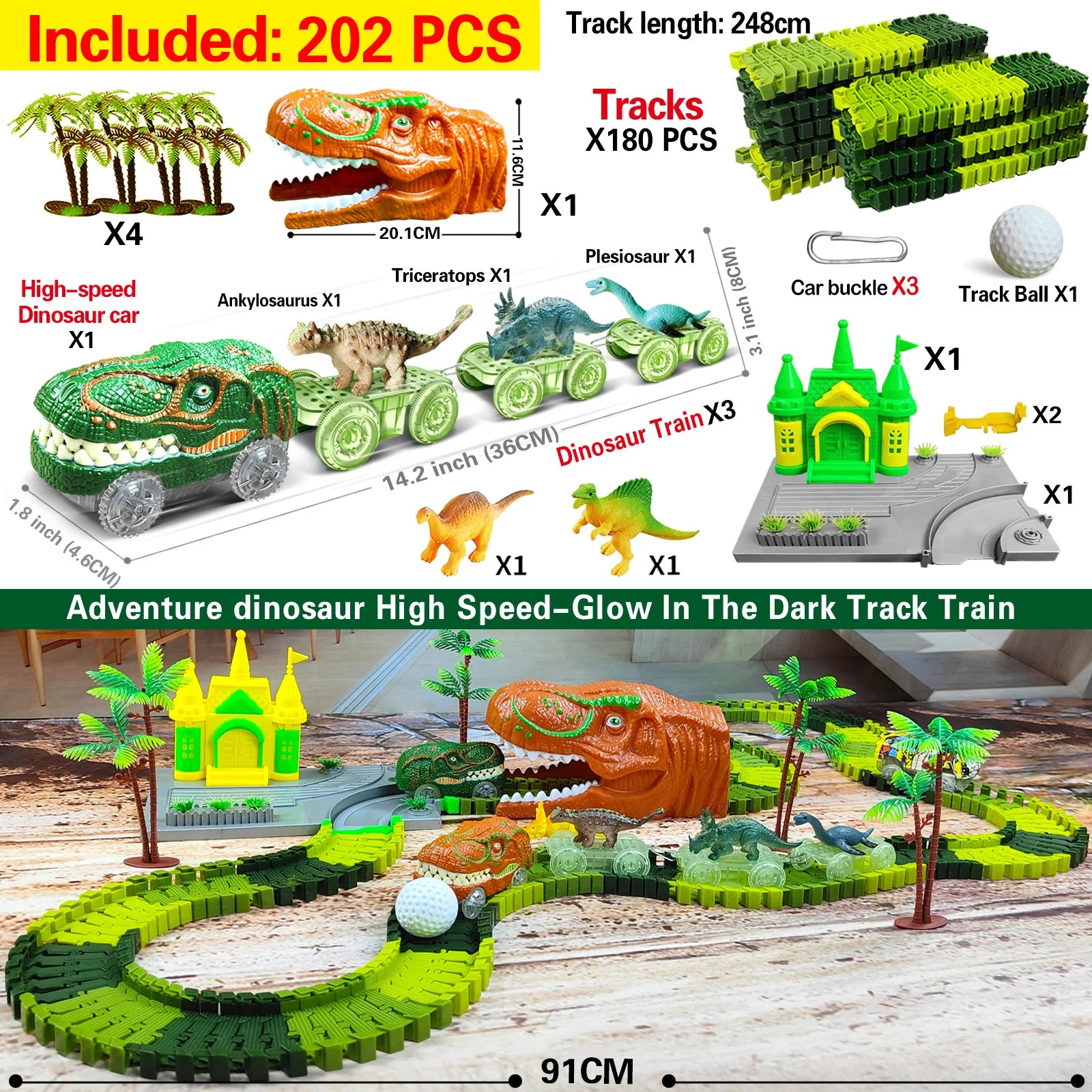 Tor Wyścigowy Dinozaury – Elastyczny Tor, Samochodziki i Figurki Dinozaurów, Zestaw Edukacyjny