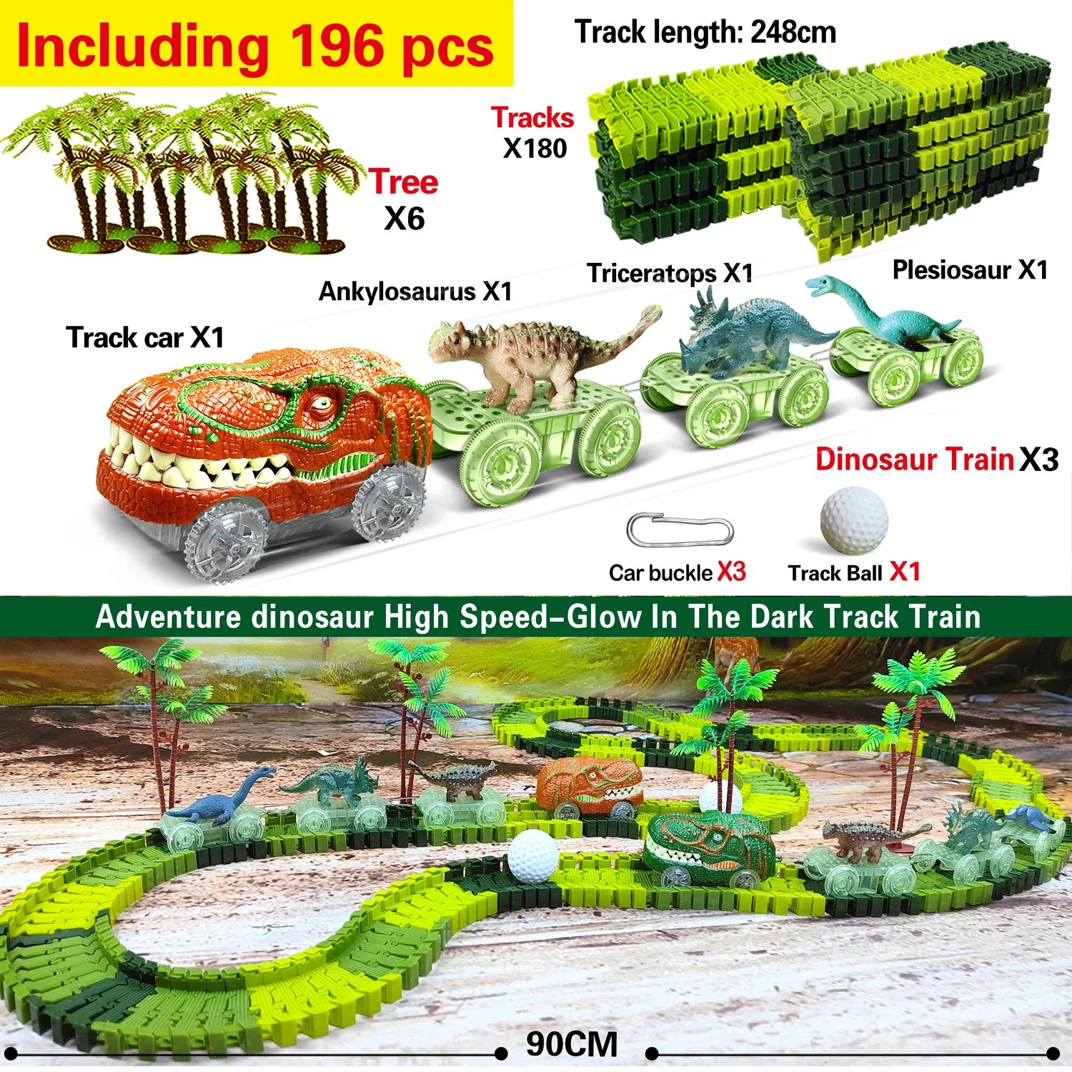 Tor Wyścigowy Dinozaury – Elastyczny Tor, Samochodziki i Figurki Dinozaurów, Zestaw Edukacyjny