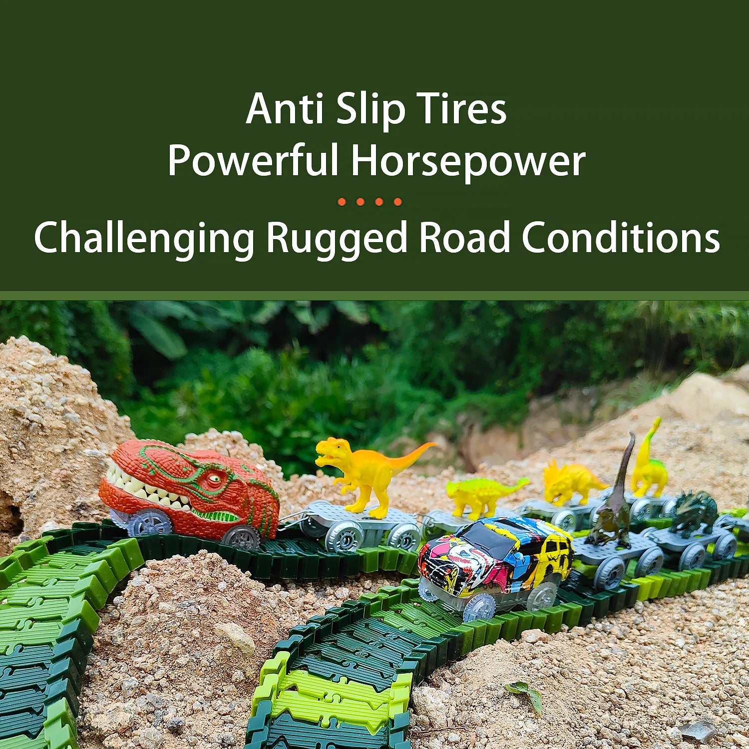 Tor Wyścigowy Dinozaury – Elastyczny Tor, Samochodziki i Figurki Dinozaurów, Zestaw Edukacyjny