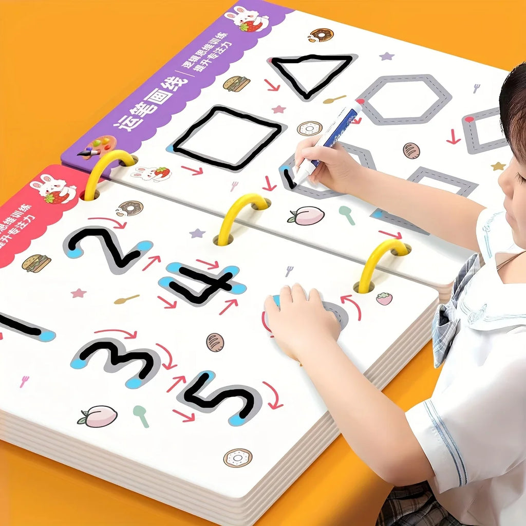 34-stronicowy Zestaw Wielokrotnego Użytku z Długopisem – Nauka Pisania i Rysowania dla Dzieci